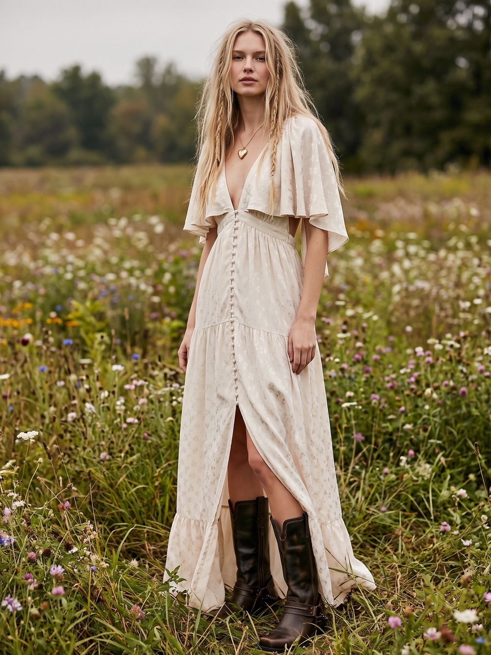 Free People Dainty Ethereal Fairy Cha Cha Maxi Dress in Ivory Cream Size Small
